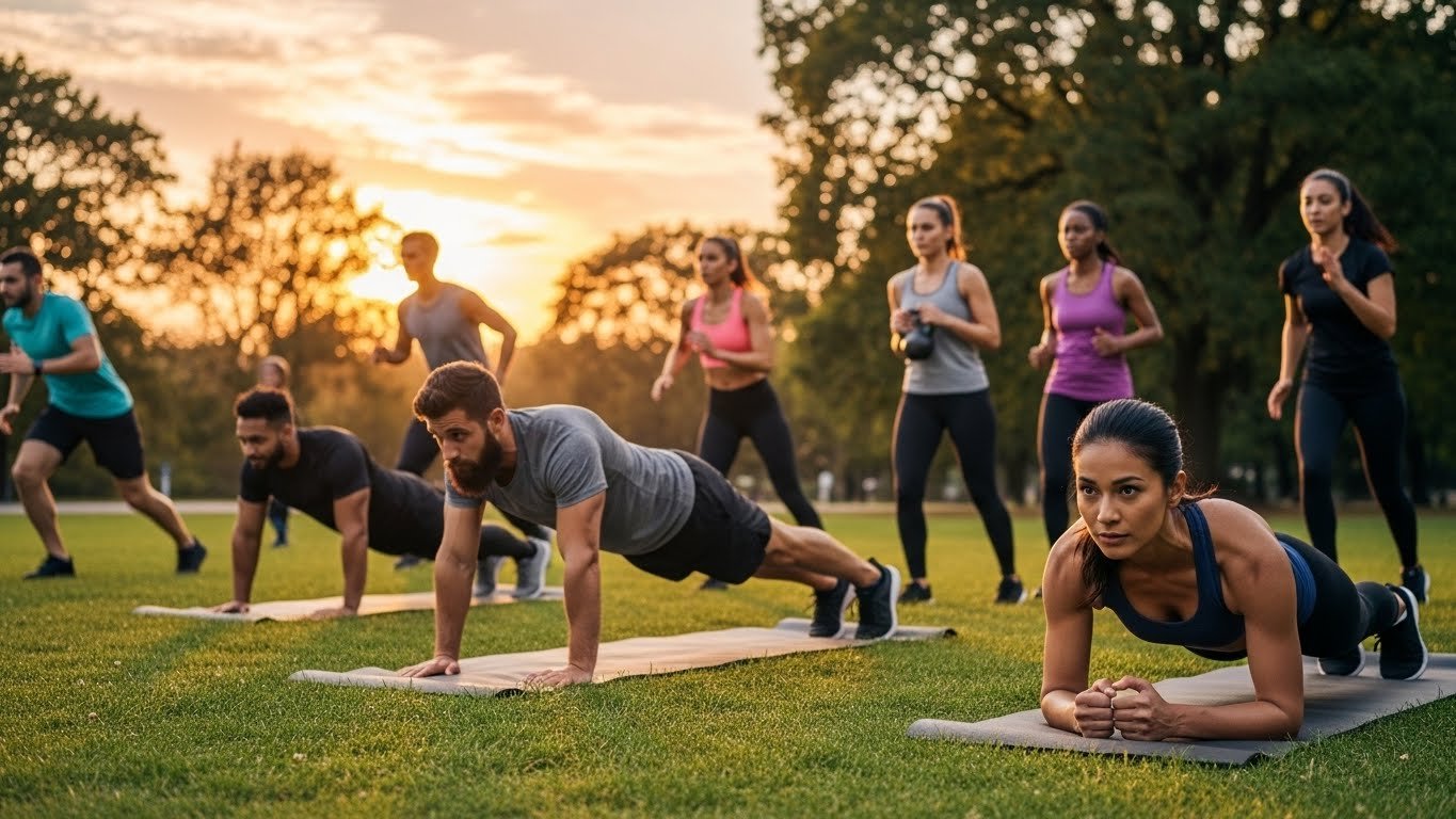 Fit woman holding salad and juice in a bright kitchen representing a healthy diet for losing belly fat.